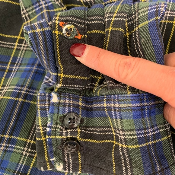 SOLD!Vans Off the Wall Blue Green Flannel Shirt XL - Picture 7 of 8